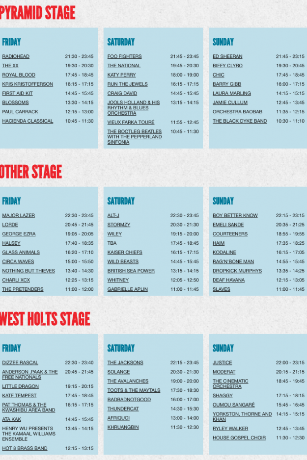 Full Glastonbury lineup and stage times revealed